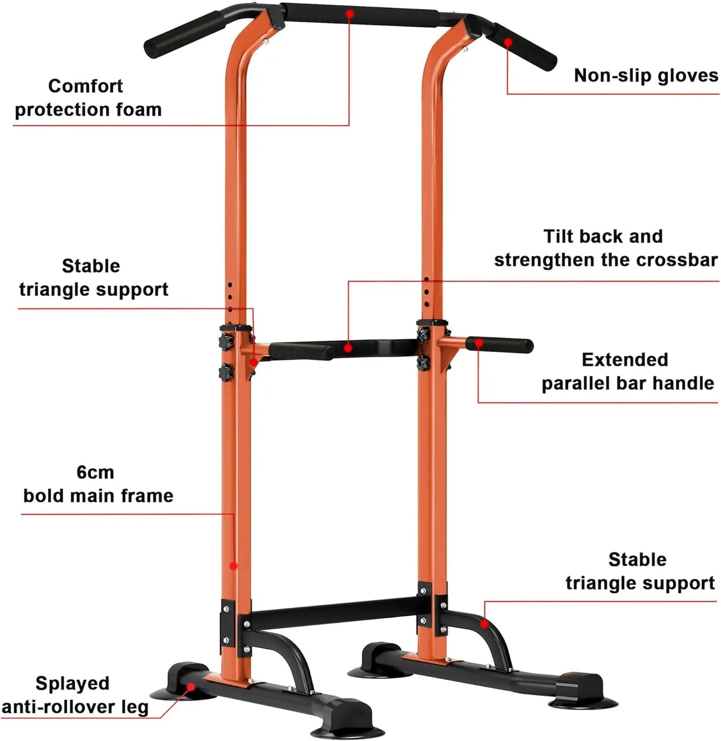 Power Tower Pull Up Bar and Dip Station Adjustable Height Dip Stand Multi-Functional Strength Training Fitness Workout Station