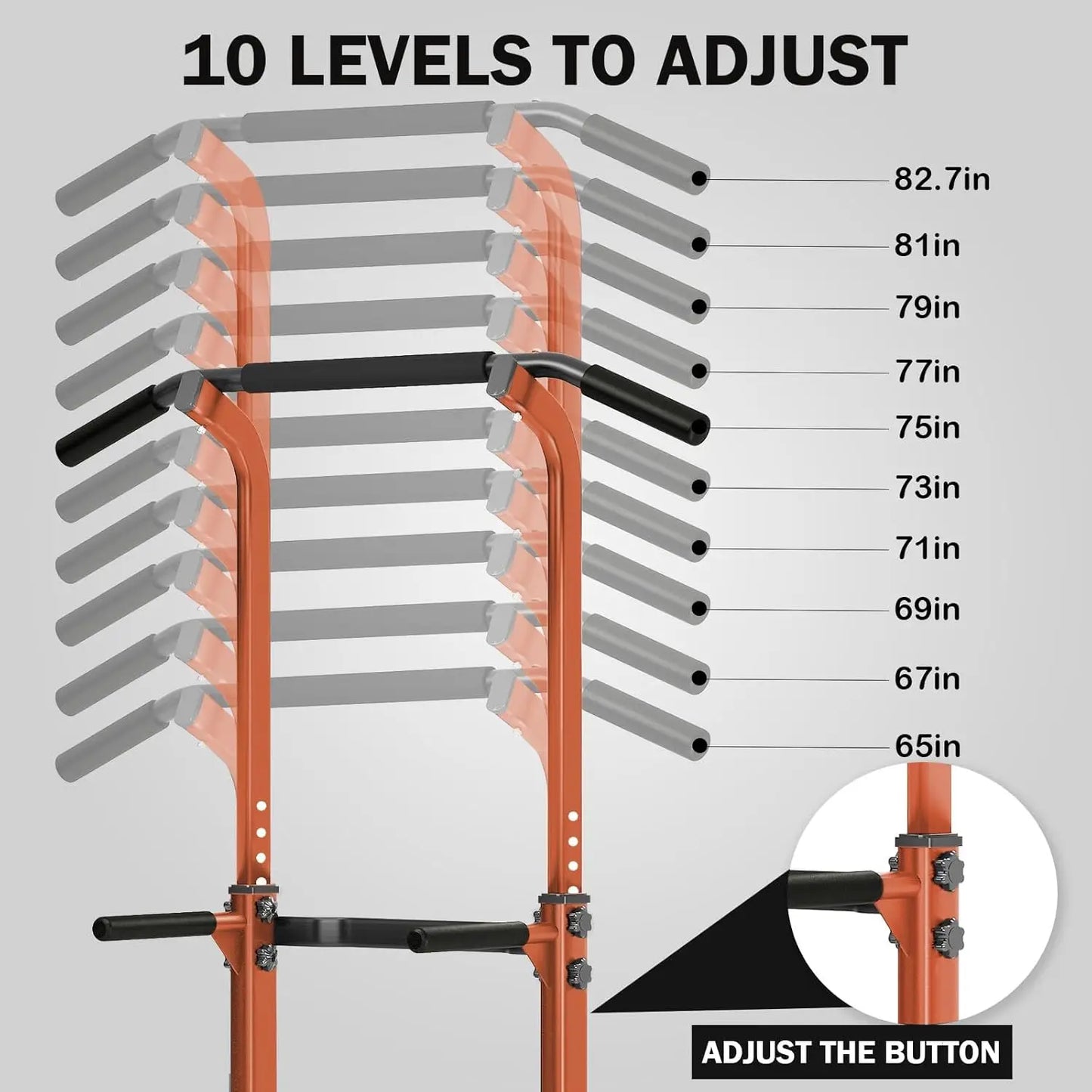 Power Tower Pull Up Bar and Dip Station Adjustable Height Dip Stand Multi-Functional Strength Training Fitness Workout Station